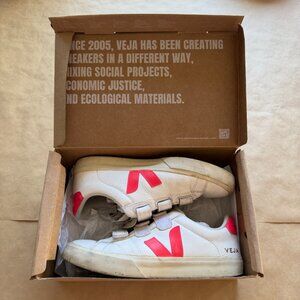 VEJA Logo RECIFE LEATHER WHITE ROSE FLUO Sneaker Shoes Pink 41 10